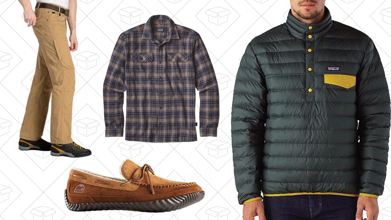 Kuhl Kontra Air Pant, $59 | Sorel Maddox Moc Shoe, $59 | Patagonia Fjord Flannel Shirt, $67 | Patagonia Down Snap-T Pullover, $140